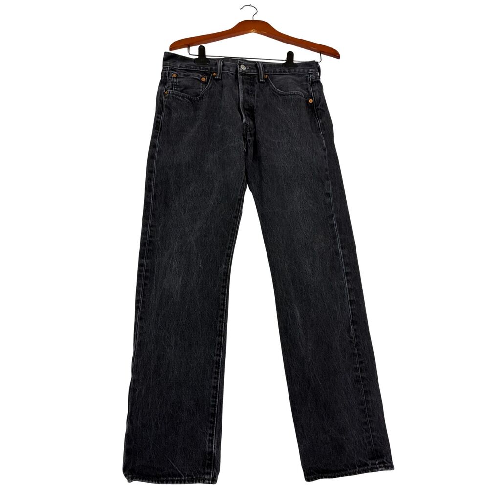 Levi's 501 Original Fit Jeans Mens W31 L30 Black Gray Denim Button Fly Straight